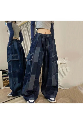 Sonbahar Geniş Paça Patchwork Jeanler