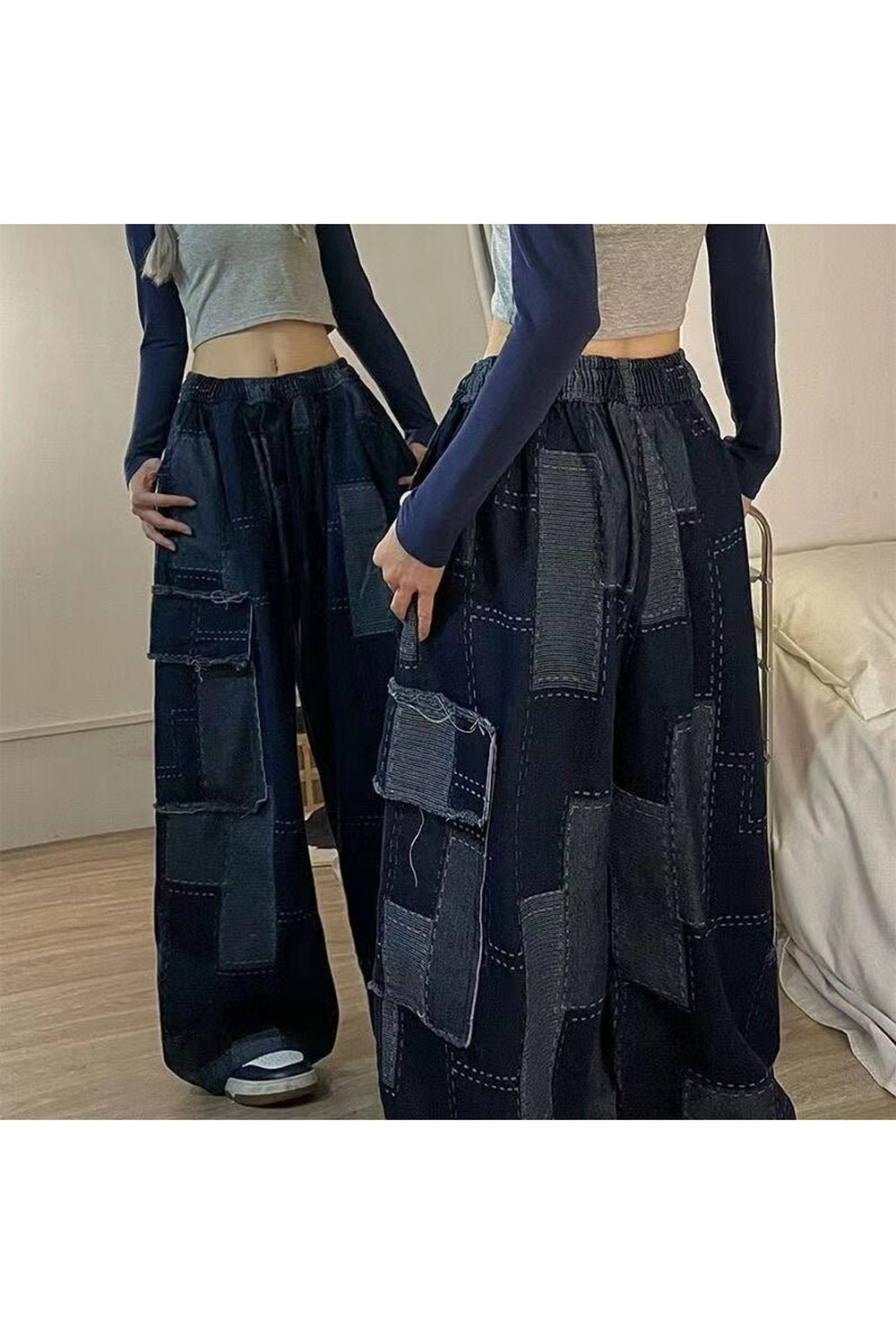 Sonbahar Geniş Paça Patchwork Jeanler