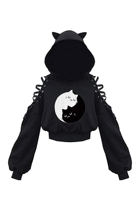 Sonbahar cadısı havasıyla uzun kollu crop hoodie.