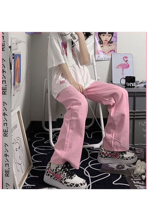 Y2K Baggy Pembe Denim Pantolonlar