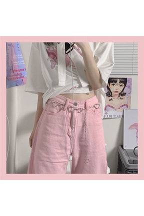 Y2K Baggy Pembe Denim Pantolonlar