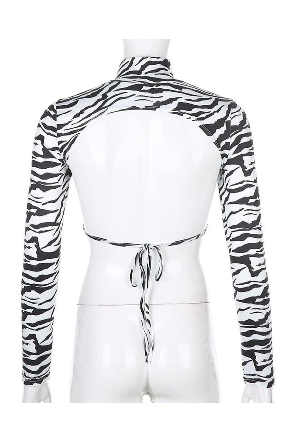 Zebra Desenli Sırt Açık Crop Top